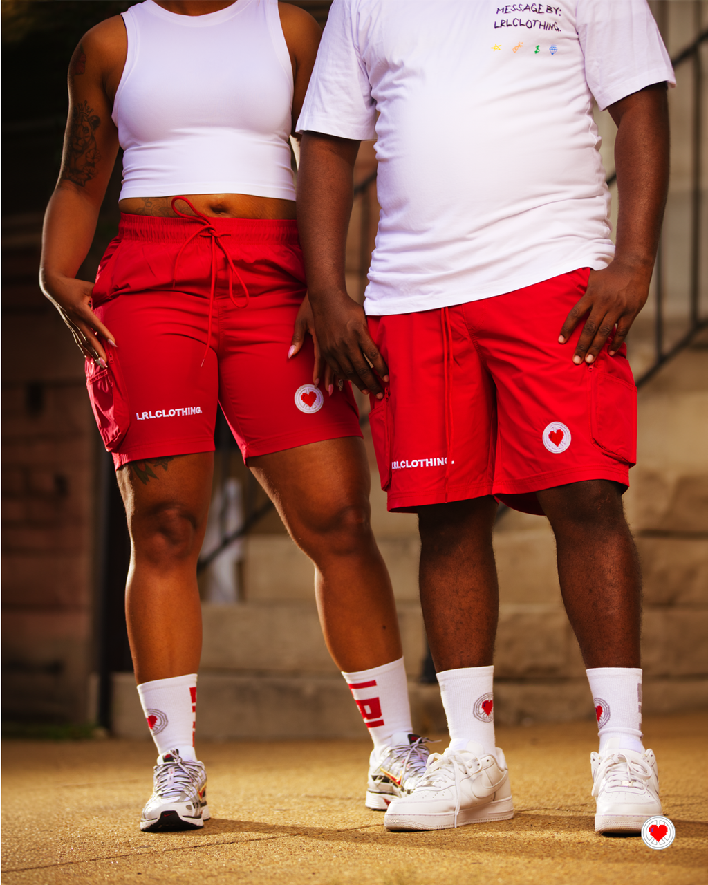 “Unisex Red Heartlogo Cargo Shorts”