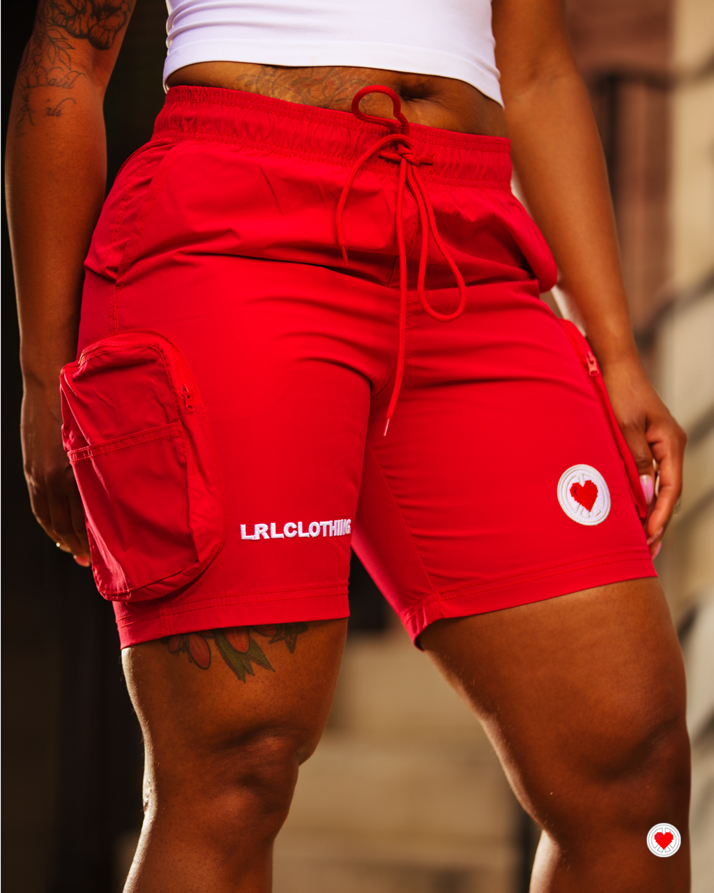 “Unisex Red Heartlogo Cargo Shorts”