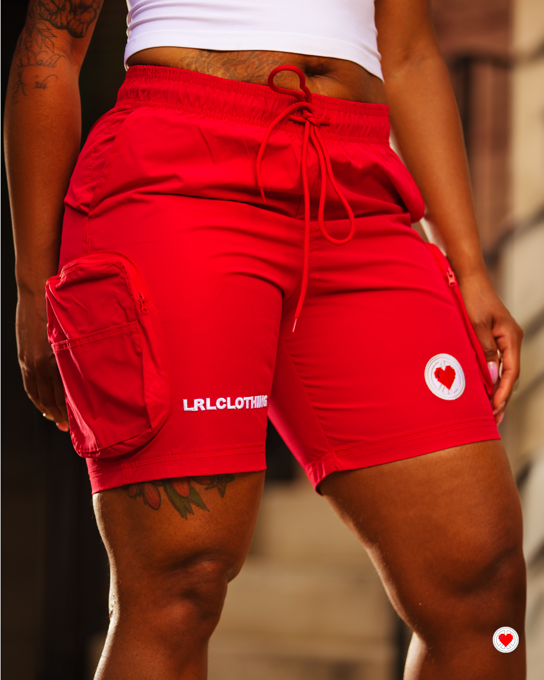 “Unisex Red Heartlogo Cargo Shorts”