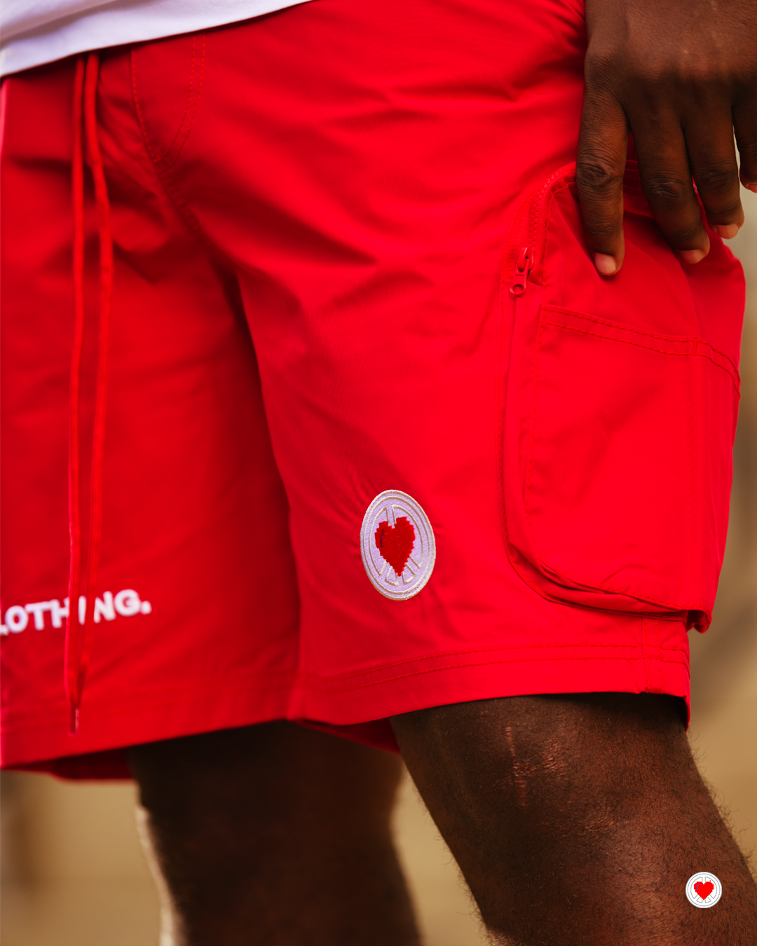 “Unisex Red Heartlogo Cargo Shorts”