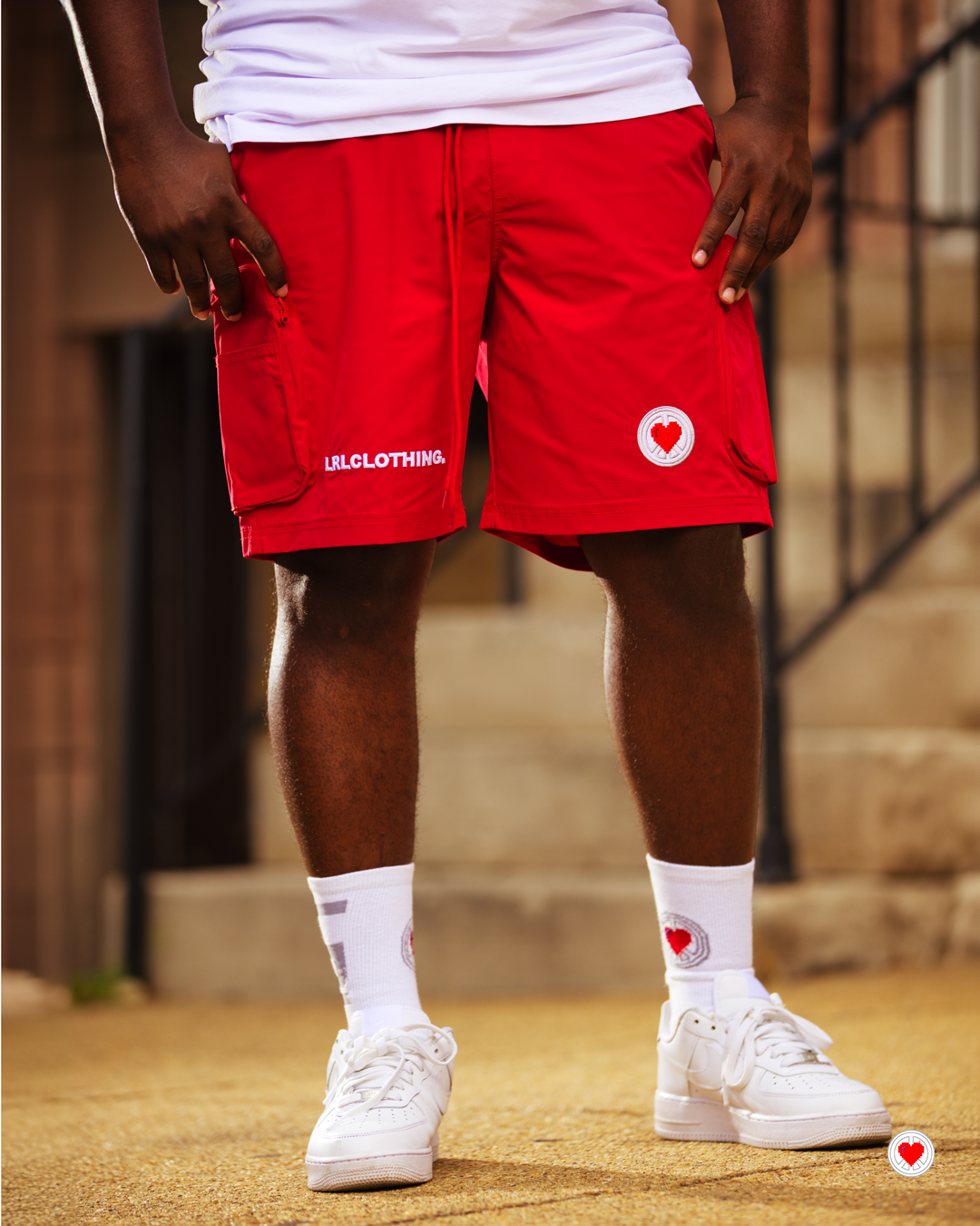 “Unisex Red Heartlogo Cargo Shorts”