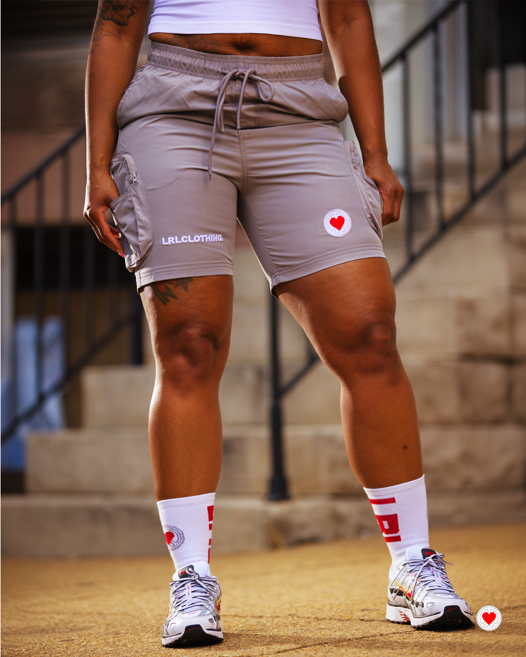 “Unisex Grey Heartlogo Cargo Shorts”