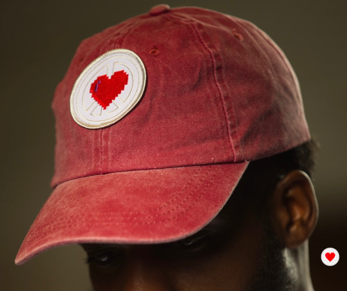 “Unisex Burgundy Washed Heart Logo Dad  Hat”