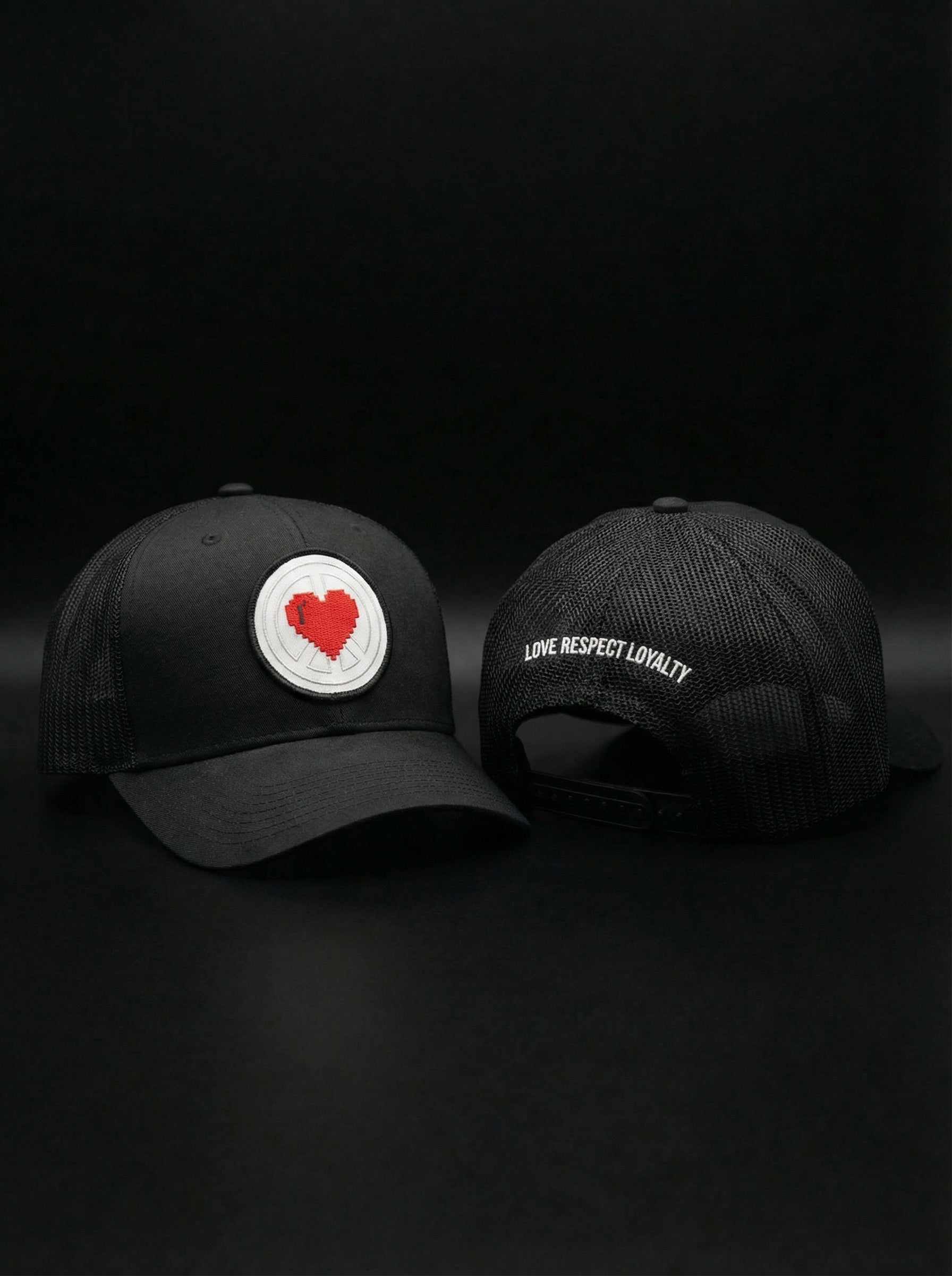 "Unisex Black Heart Logo Trucker"