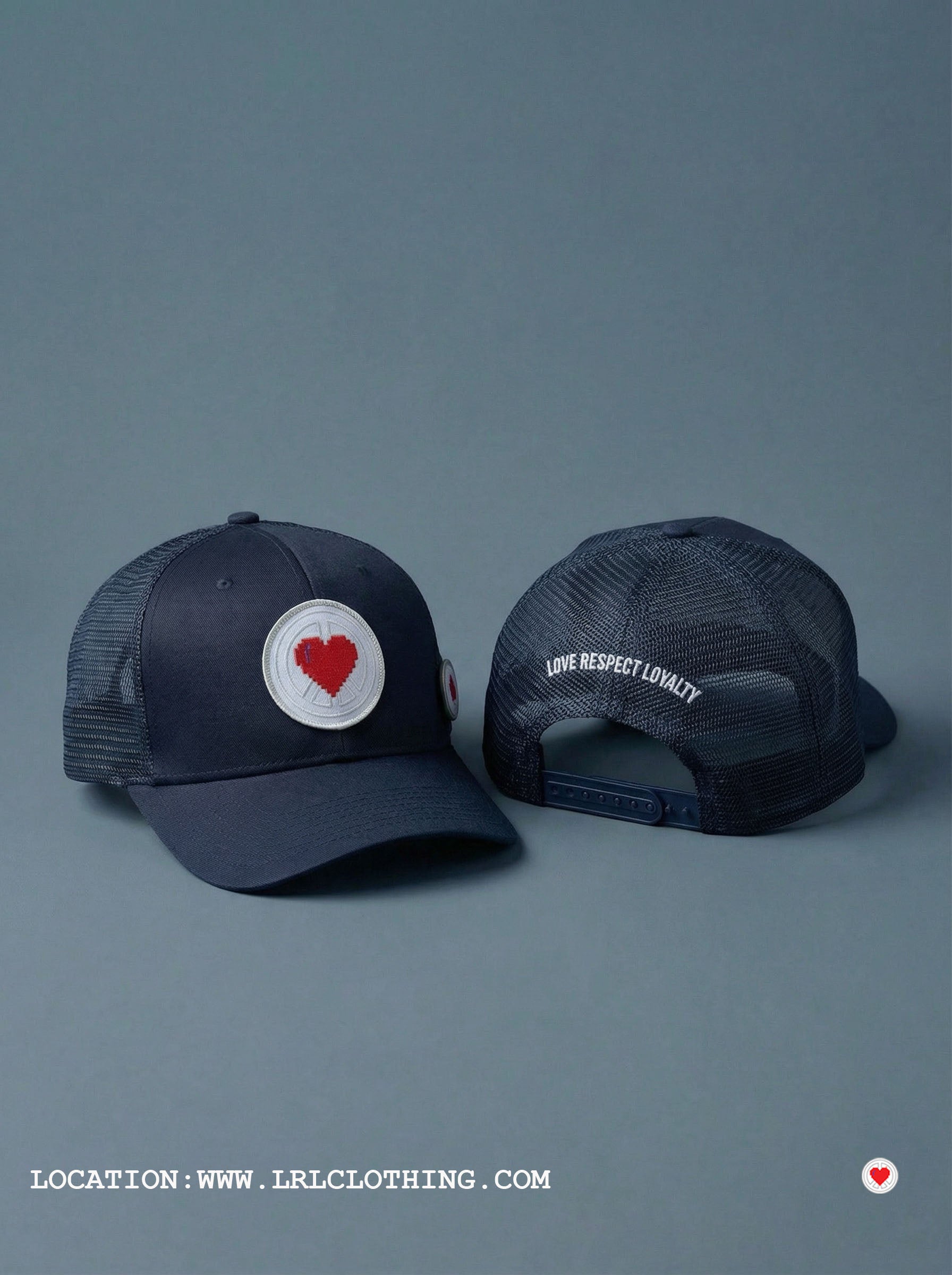"Unisex Navy Blue Heart Logo Trucker"