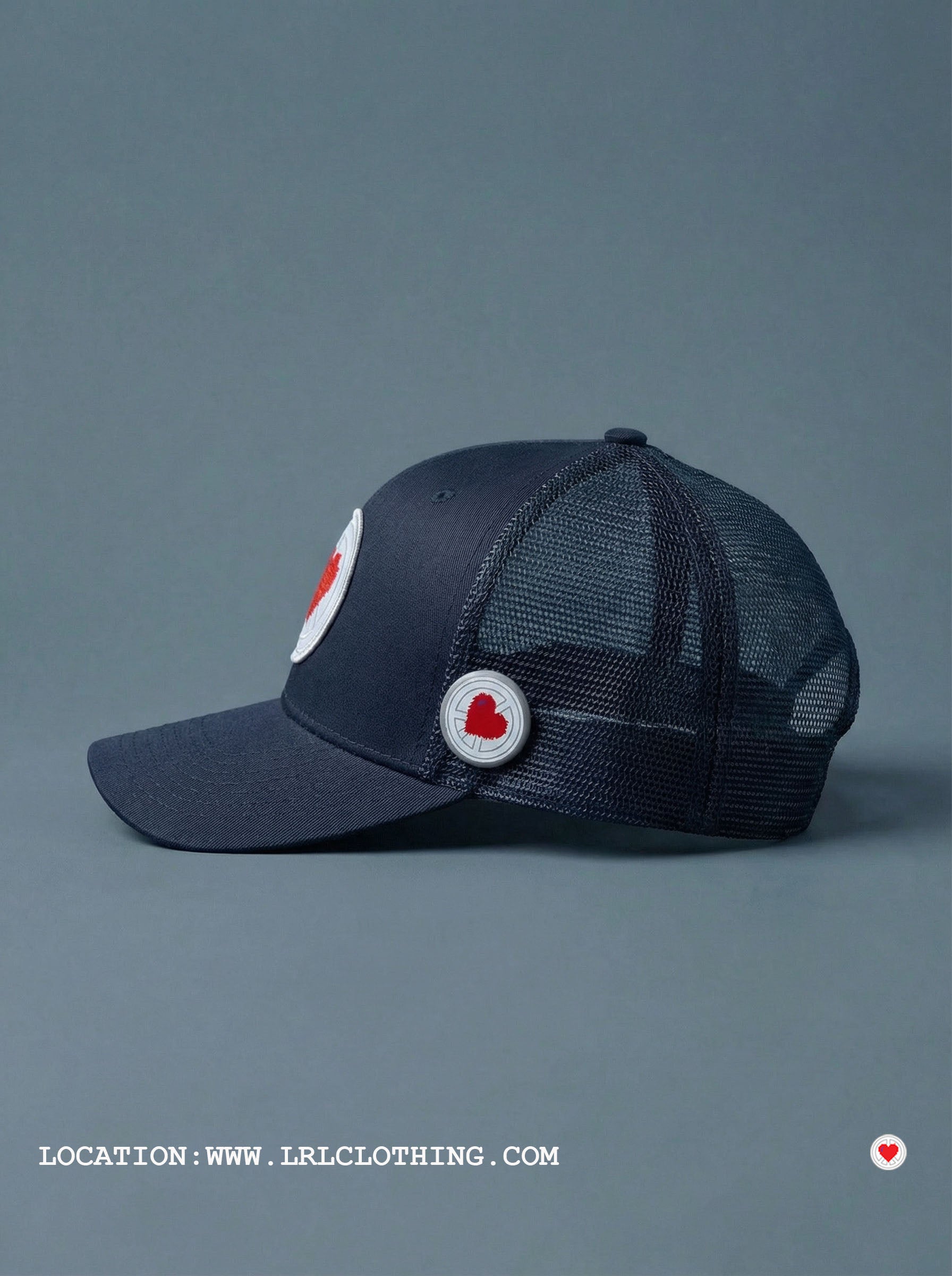 "Unisex Navy Blue Heart Logo Trucker"