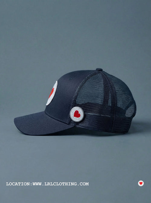 "Unisex Navy Blue Heart Logo Trucker"