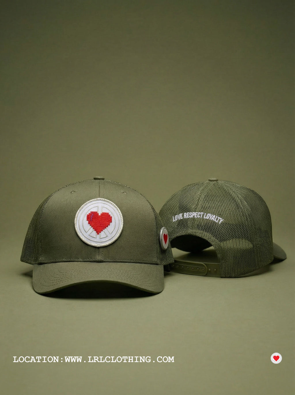 "Unisex Olive Green Heart Logo Trucker"