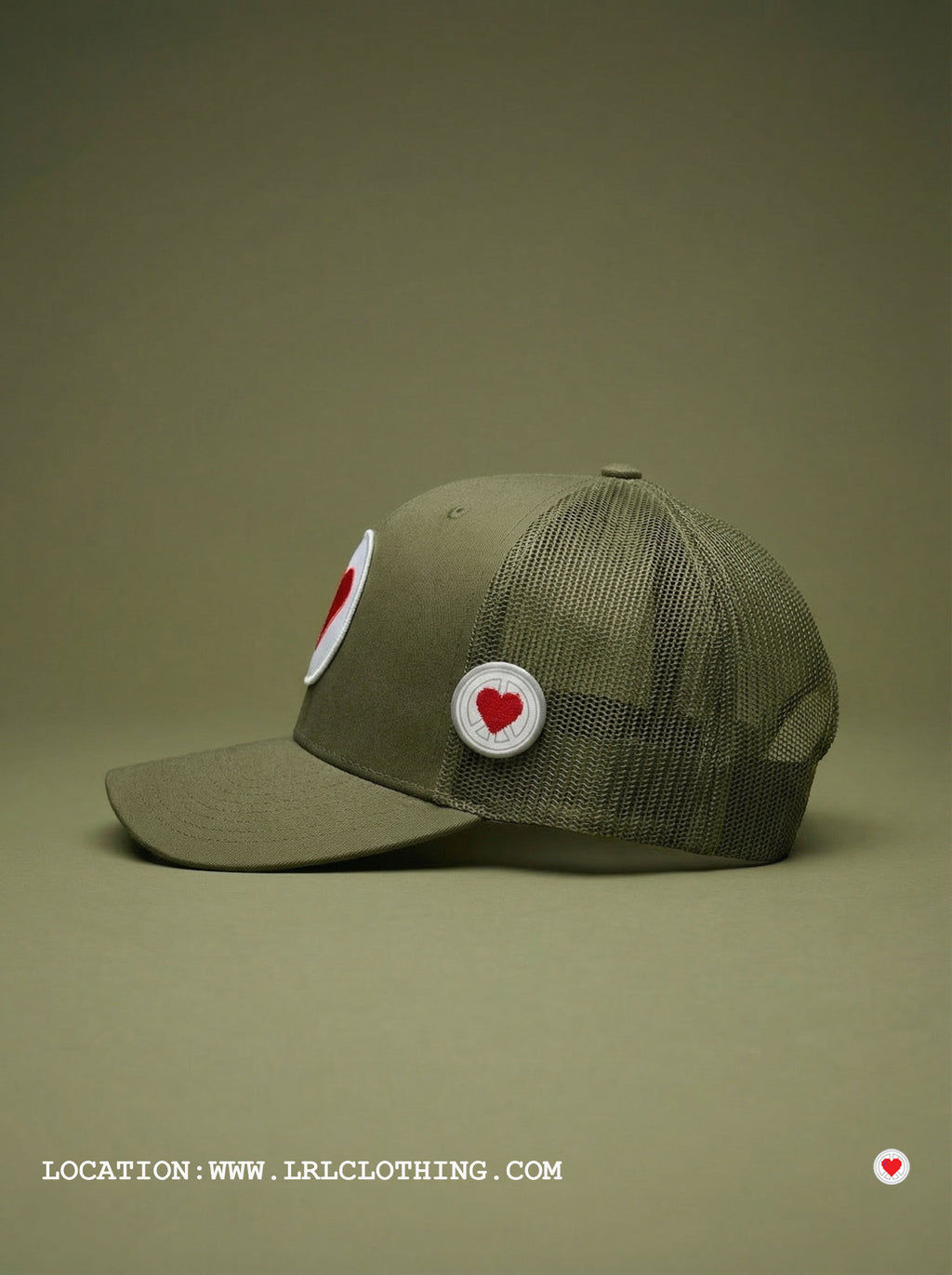 "Unisex Olive Green Heart Logo Trucker"