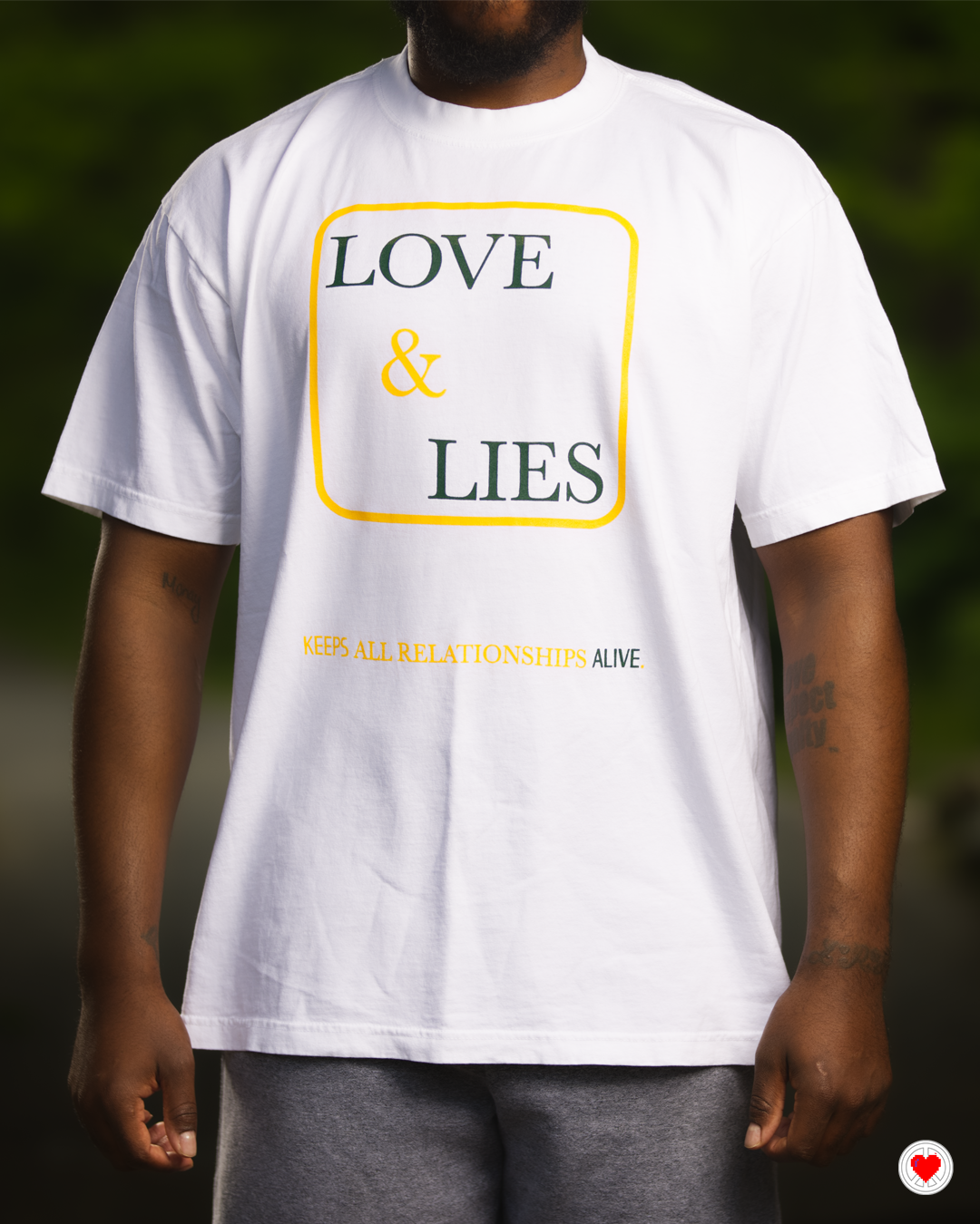 “Unisex Oversized White & Yellow Love & Lies Tee”