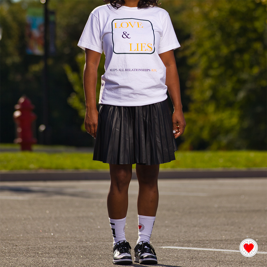 “Unisex Oversized White & Green Love & Lies Tee”