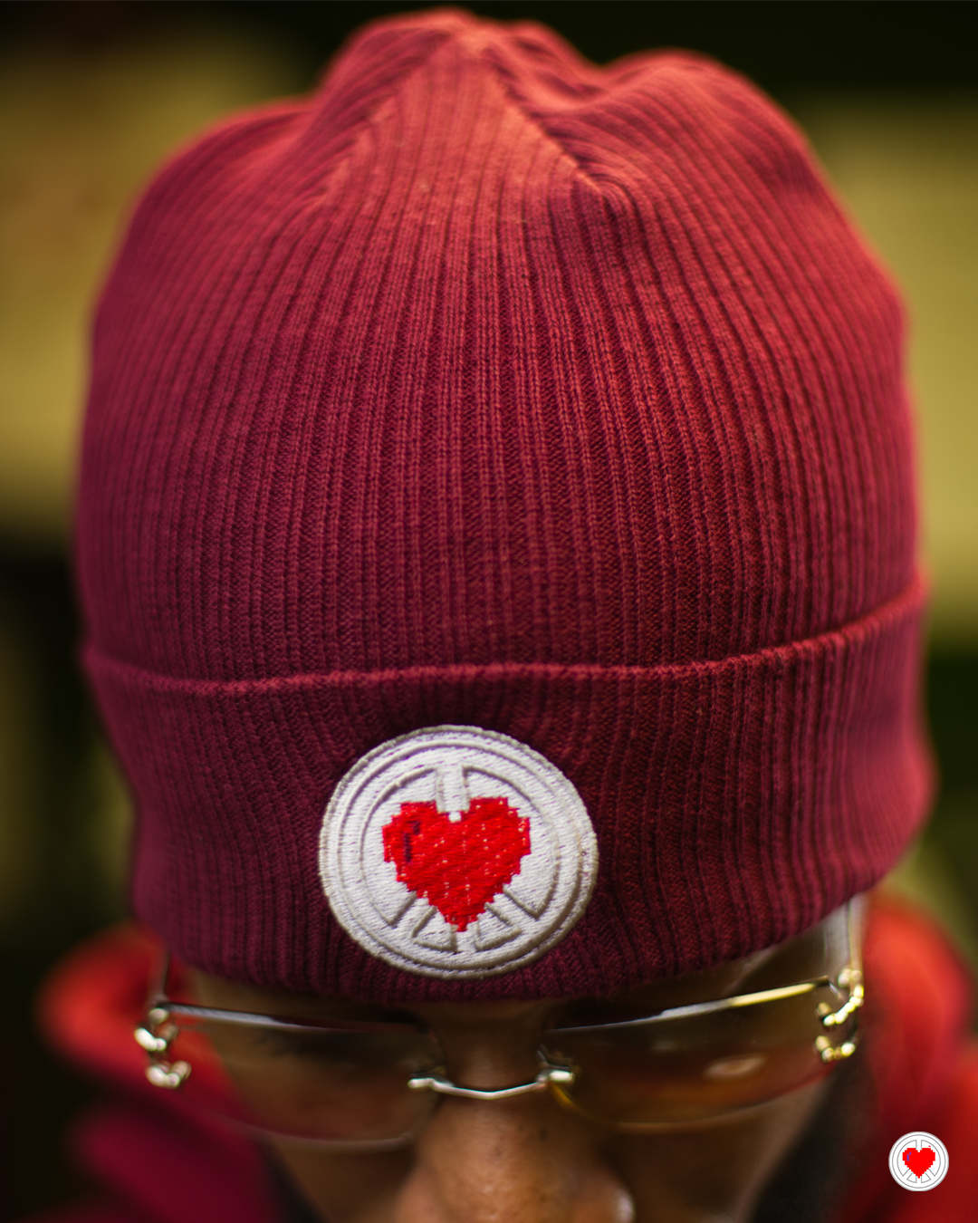 “Unisex Burgundy Heart Logo Skully”