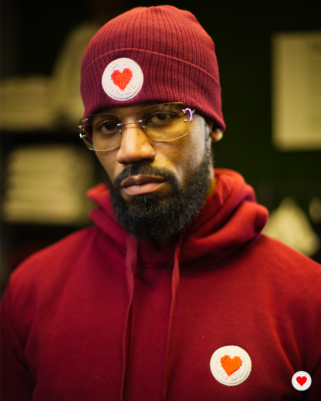 “Unisex Burgundy Heart Logo Skully”