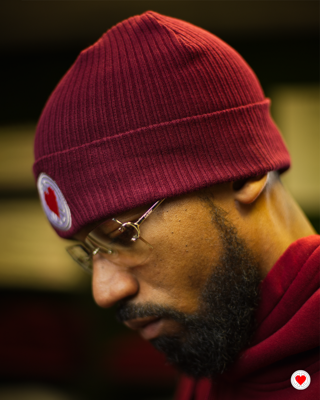 “Unisex Burgundy Heart Logo Skully”
