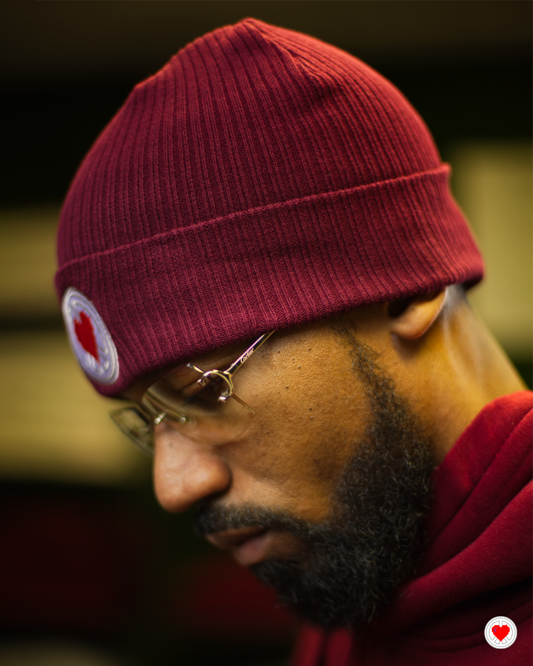 “Unisex Burgundy Heart Logo Skully”