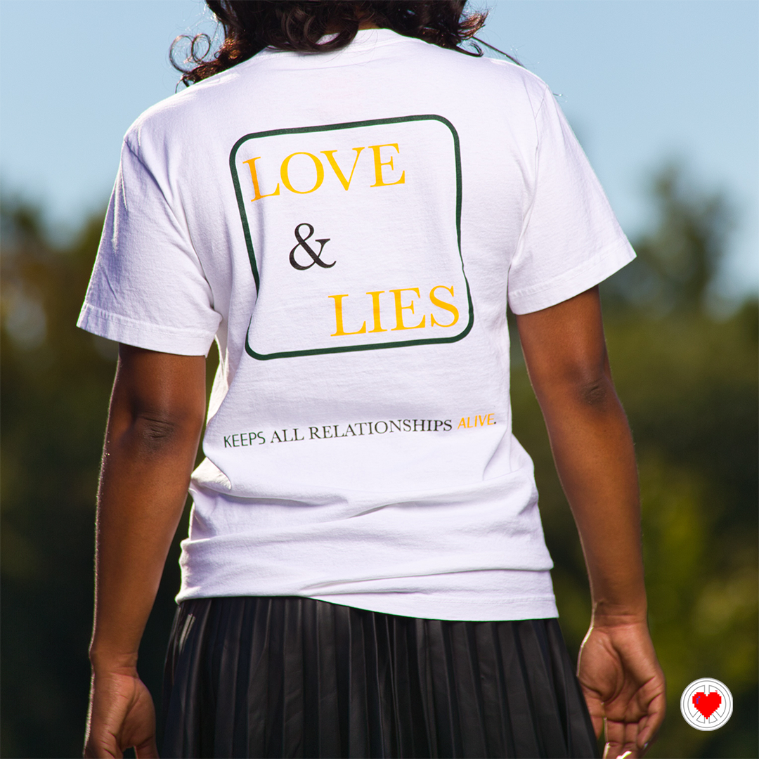“Unisex Oversized White & Green Love & Lies Tee”